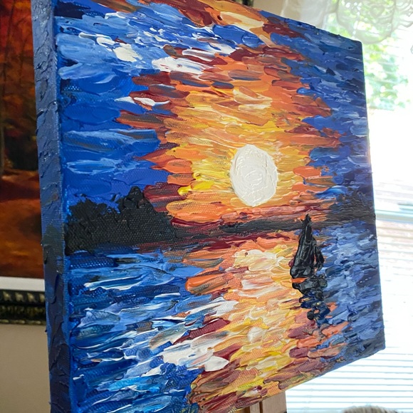 Impasto sunset on the ocean. Original acrylic painting signed by the artist new - Picture 11 of 11